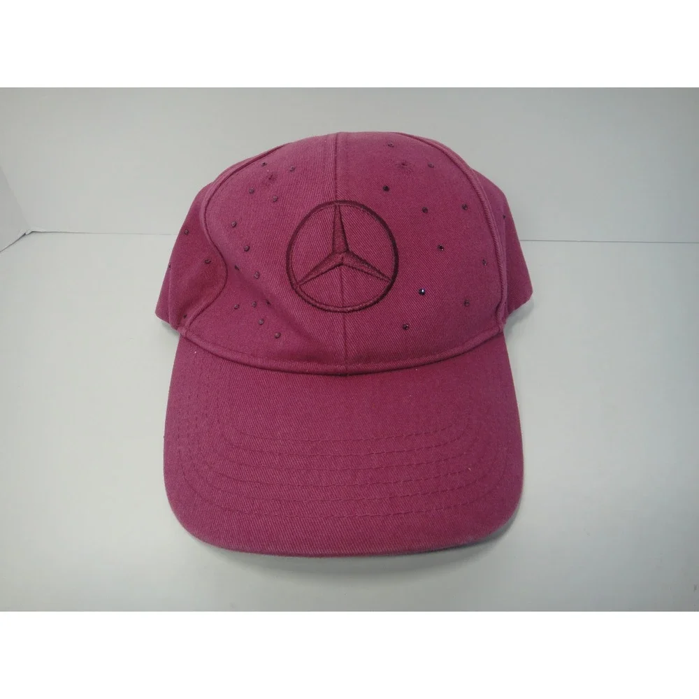 Mercedes-Benz Magenta Pink Rhinestone Embroidered Logo Baseball Cap Hat Women's